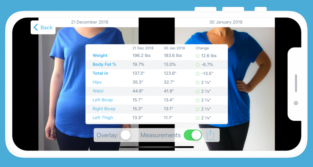 The Progress App - snapshot - before and after weight-loss pictures
