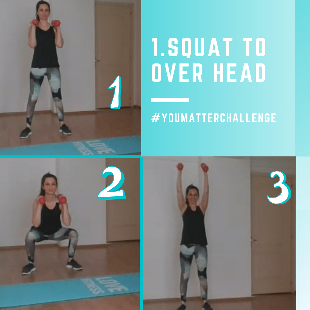 Full Body Workout Exercise 1 Squat to over head