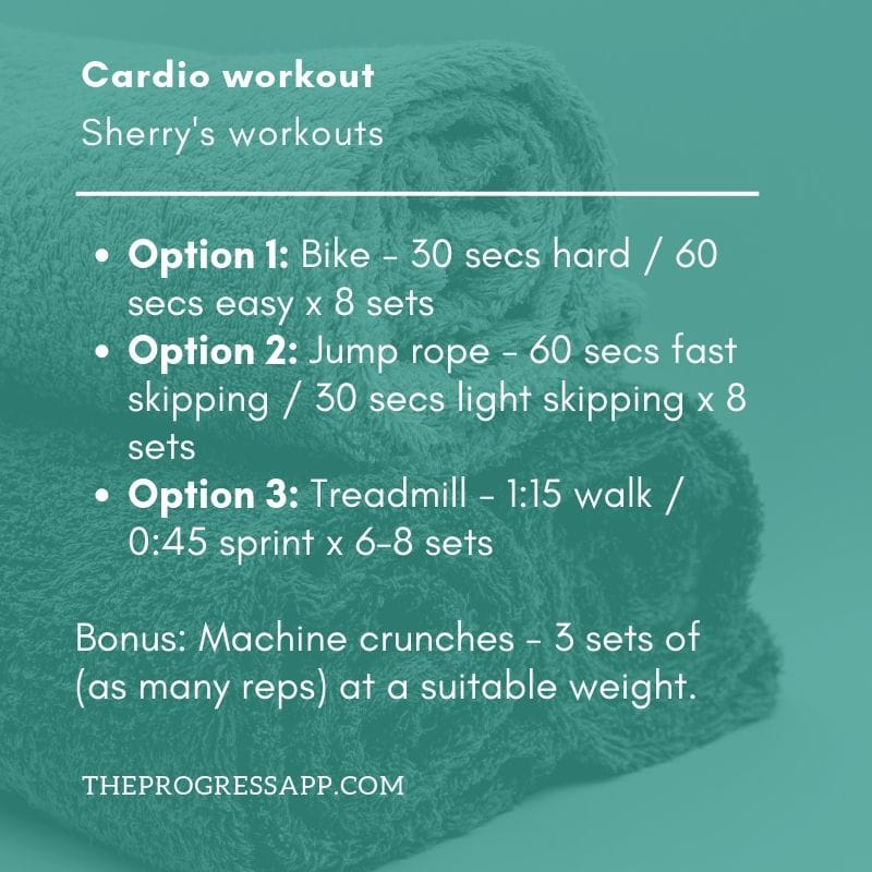 Sherry’s cardio workout for 46 lbs down in 18 weeks
